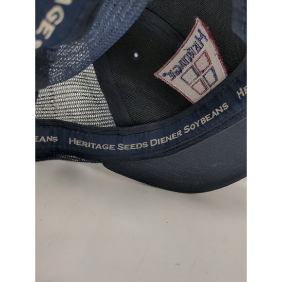 Heritage Seeds Diener Soybeans Strapback Meshback Hat OSFA Black Blue Patch Logo - Picture 10 of 10